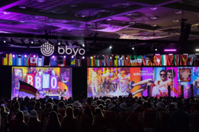 Group of people celebrating on stage