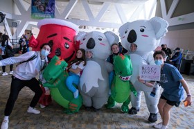 Group of people celebrating on stage