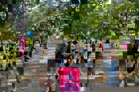 Group of people celebrating on stage